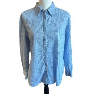 Lauren Ralph Lauren Shirt Women's XXL Light Blue Eyelet Button Down Shirt